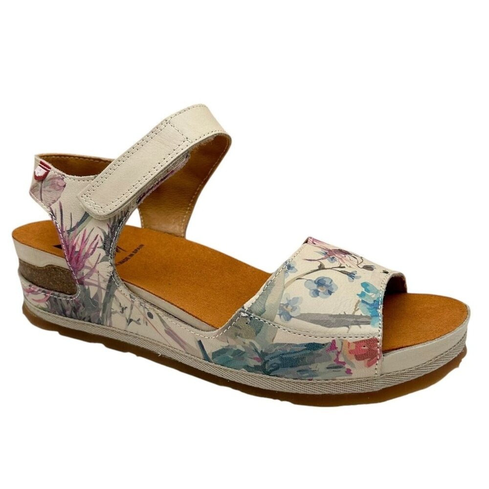Onfoot Womens Open Toe Leather Sandals Size 8.5/40 Beige/Multicolor Floral Print
